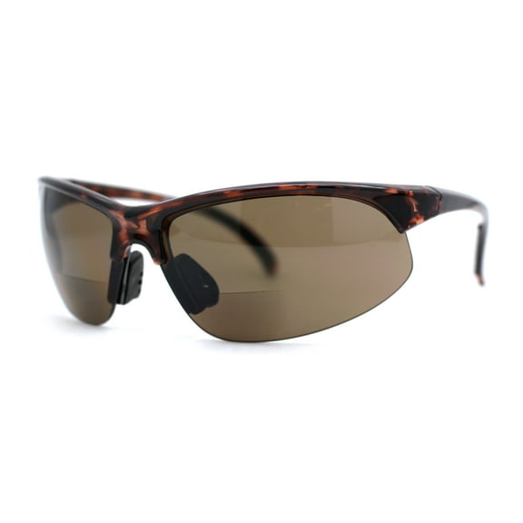 Mens Sport Baseball Half Rim Bifocal Reading Sunglasses Tortoise Brown +3.00