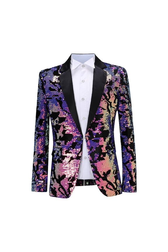 Mens Sport Coat Qiggri Men's Sequin Performance Ceremonial Dress Party Suit Single Breasted Suit Jacket