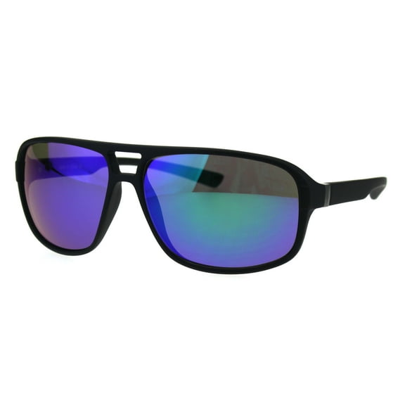 Mens Sport Designer Thin Plastic Racer Color Mirror Sunglasses Black Teal