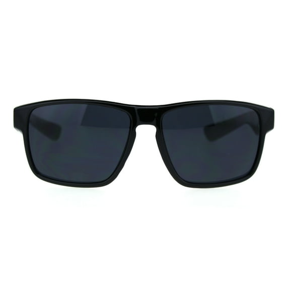 Mens Sport Keyhole Rectangle Horn Rim Plastic Minimal Sunglasses Shiny Black