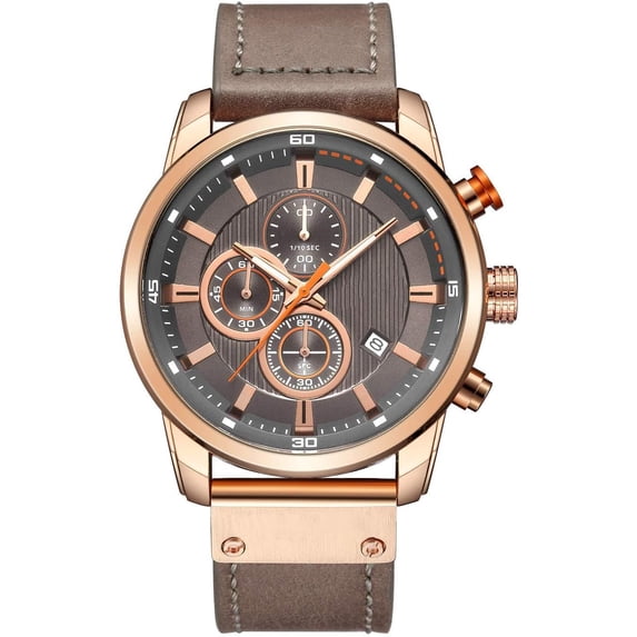 Mens Sport Military Analog Quartz Watch Chronograph Classic Casual Business Dress Waterproof Watch Multifunctional Wristwatch with Leather Strap