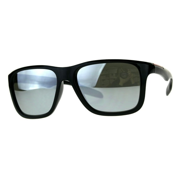 Mens Sport Plastic Mirror Lens Warp Around Agent Sunglasses Black Silver