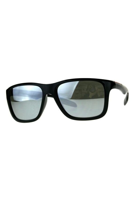 Mens Sport Plastic Mirror Lens Warp Around Agent Sunglasses Black Silver