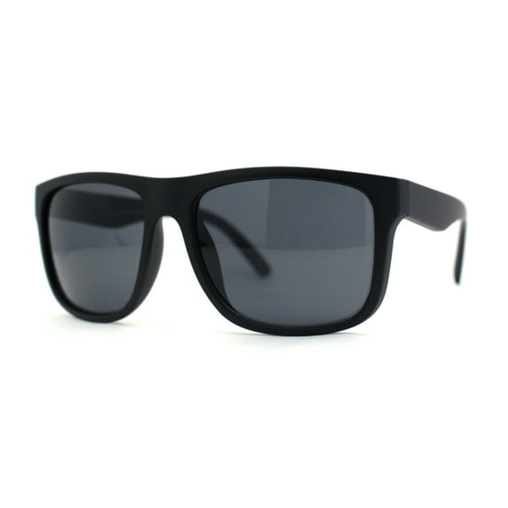 Mens Sport Rectangle Horn Rim Plastic Dark Black Lens Sunglasses Matte Black