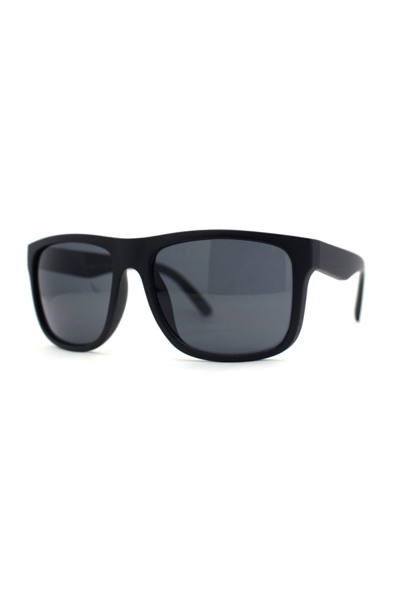 Mens Sport Rectangle Horn Rim Plastic Dark Black Lens Sunglasses Matte Black