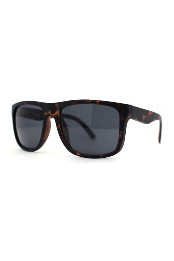 Mens Sport Rectangle Horn Rim Plastic Dark Black Lens Sunglasses Matte Tortoise
