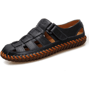 Mens Sport Sandals Breathable Outdoor Fisherman Shoes Adjustable Closed Toe Summer Leather Loafters