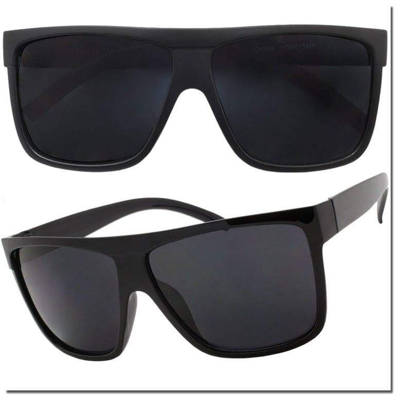 Mens Sport Sunglasses Square Frame OG Biker Style All Black Dark Lens Wrap  Sunglass