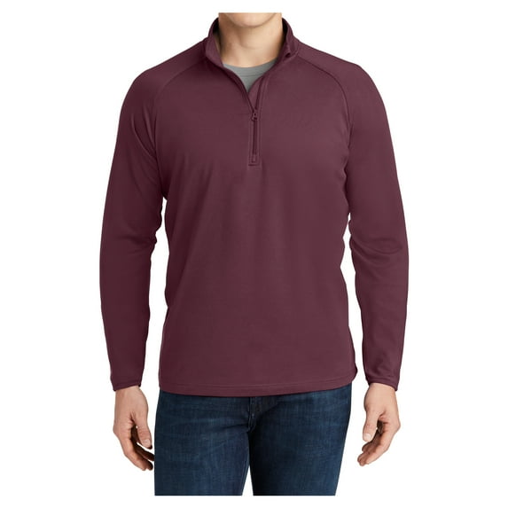 Mens Sport Wick Stretch 1/2 Zip Polyester/Spandex Pullover Maroon L