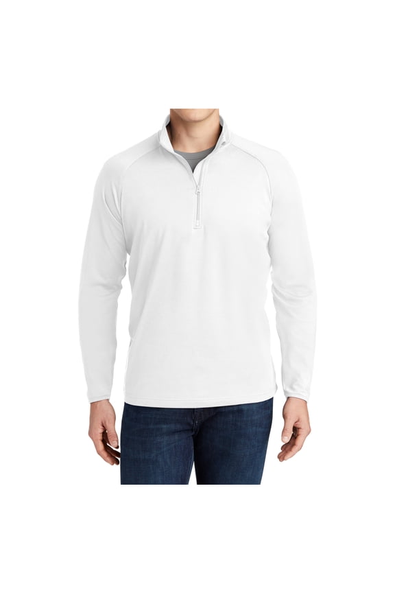 Mens Sport Wick Stretch 1/2 Zip Polyester/Spandex Pullover White L