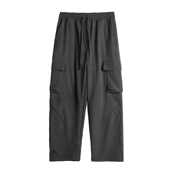 Mens Sports Cargo Pants Straight Leg Drawstring Elastic Waist Trousers Casual Loose Pants With Multi Pockets (XS, Dark Gray)