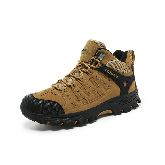 Mens Sports Hiking Boots Lightweight Outdoor Work Boots Breathable Non-slip Driving Boots Casual Bare Boots Brown 9 UK