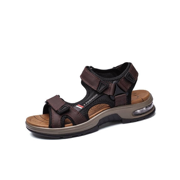 Mens Sports Sandals Leather Air Cushion Anti Slip Comfortable Beach Shoes Open Toe Leather Hiking Fisherman Shoes Red 10 US