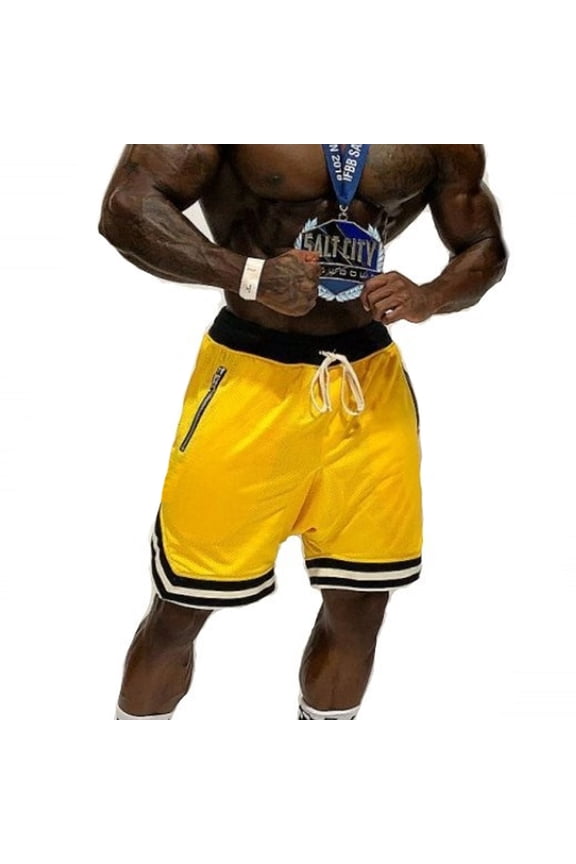 Mens Sports Shorts Breathable Athletic Gym Shorts Loose Fit Running Bodybuilding Training Short with Zipper Pocket