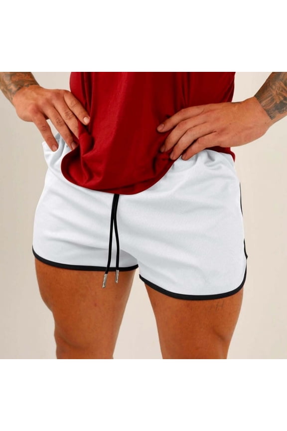 Mens Sports Shorts Fitness Summer Active Split Running Gym Home Running Drawstring Elastic Waist White Shorts XL