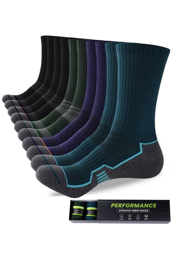 Mens Sports Socks Man Cushioned Work Socks Breathable Moisture Wicking Crew Sock for Hiking Running Walking Trainer Cycling Athletic Socks, 5 Pairs