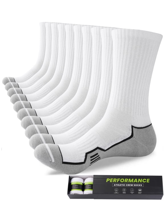 FREEYOKA Mens Sports Socks Man White Cushioned Work Socks Breathable Moisture Wicking Crew Sock for Hiking Running Walking Trainer Cycling Athletic Socks, 5 Pairs