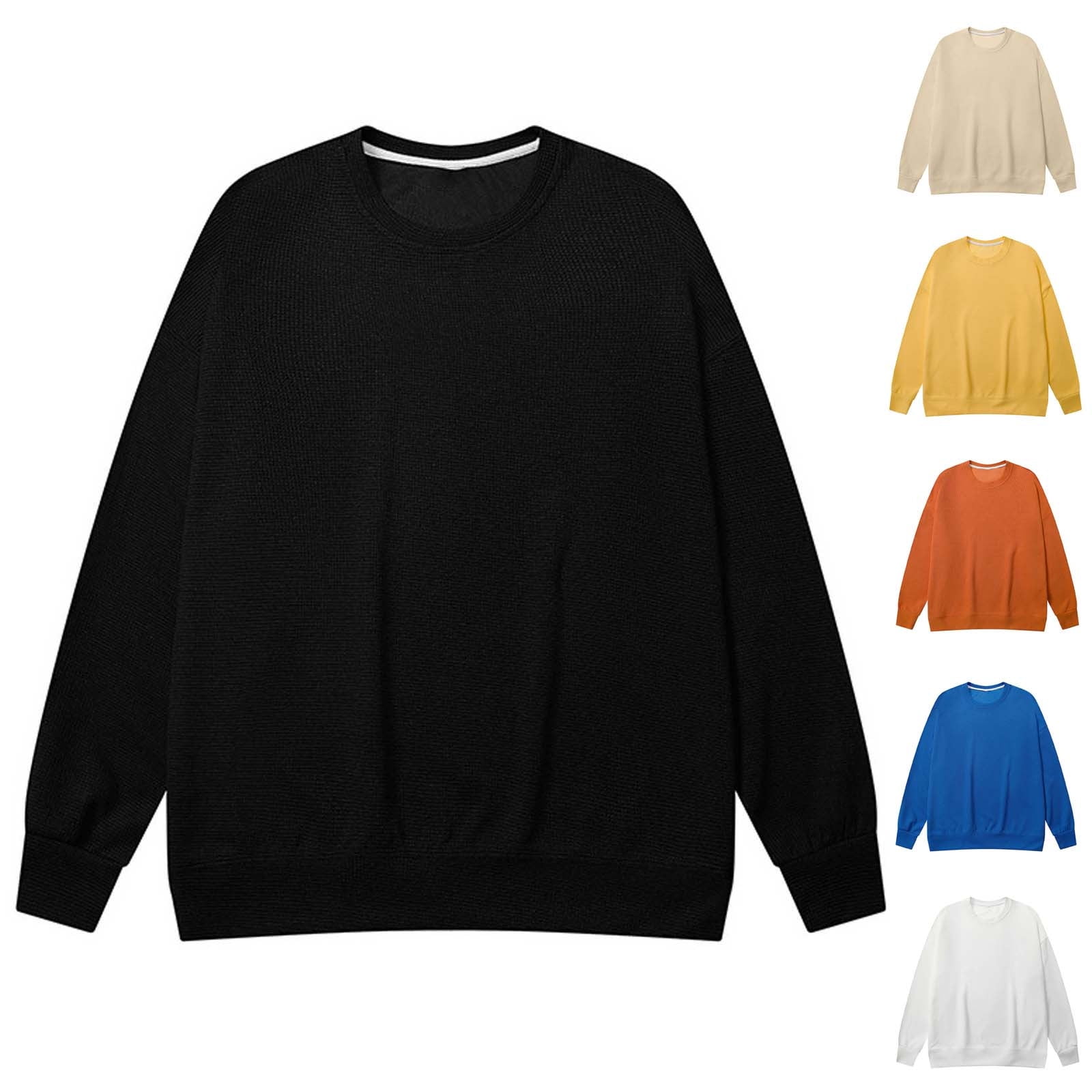 Mens Sports Solid Long Sleeve Sports Fitness Pullover Waffle Sweatshirt