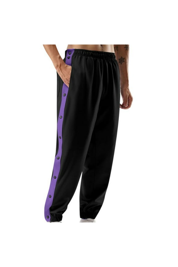 Mens Sports Trousers Joggers Casual Tear Away Pants Loose Fit Basketball Pants High Split Snap Button Jogging Tracksuits Pants