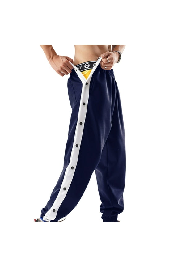 Mens Sports Trousers Joggers Casual Tear Away Pants Loose Fit Basketball Pants High Split Snap Button Jogging Tracksuits Pants