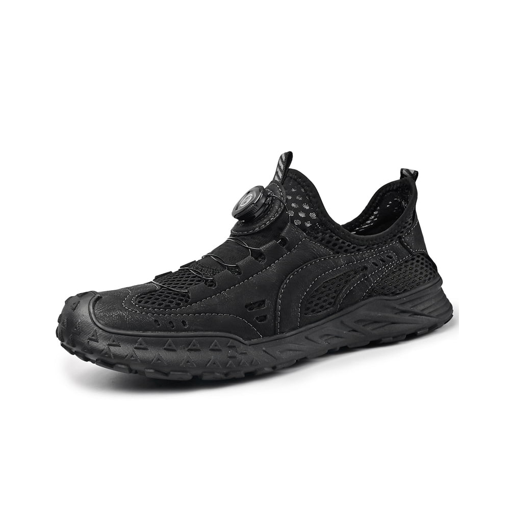 Mens Sports Water Shoes Quick Dry Barefoot Fisherman Shoes Mesh Hiking Shoes Outdoor Waterproof Beach Shoes Black 8.5 UK
