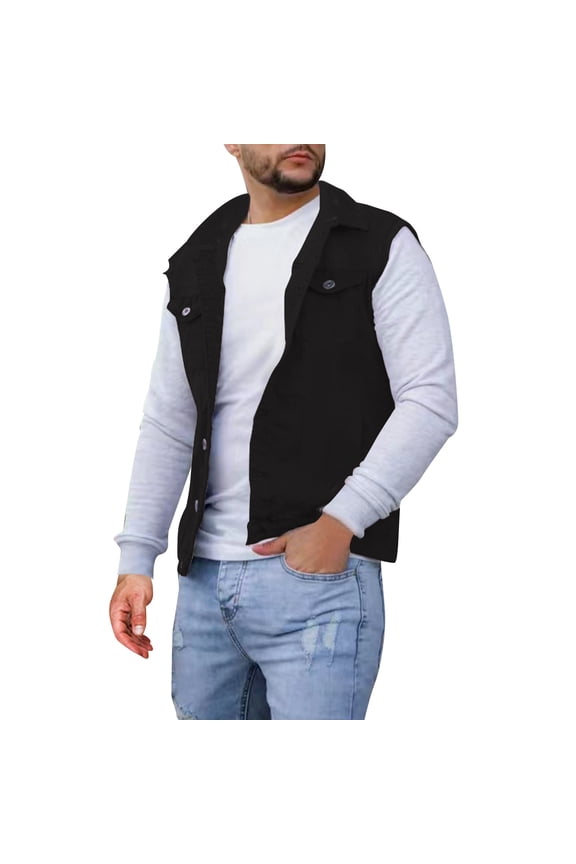 Mens Spring And Autumn Fashion Leisure High Street Edge Solid Color Buckle Lapel Slim Denim Jcket Vest Vest Slytherin