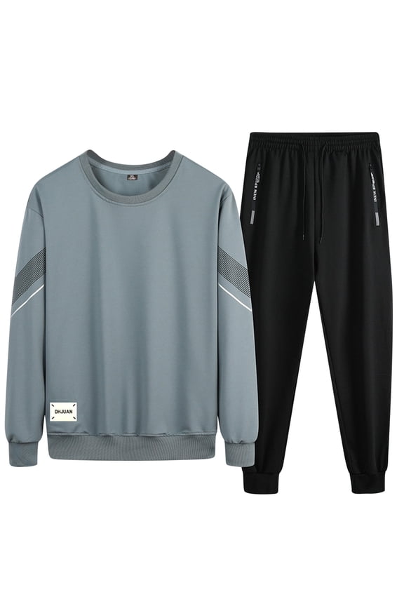 Mens Spring And Autumn Sports Set Foot Imitation Long Sleeved Hoodie Youth Crewneck Hoodie Casual Pants Two Piece Set