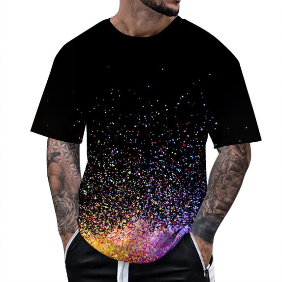 Mens Spring Autumn All Print Short Sleeve Round Neck T Shirt Floral Trend Bottoming Shirt Tops Clothes