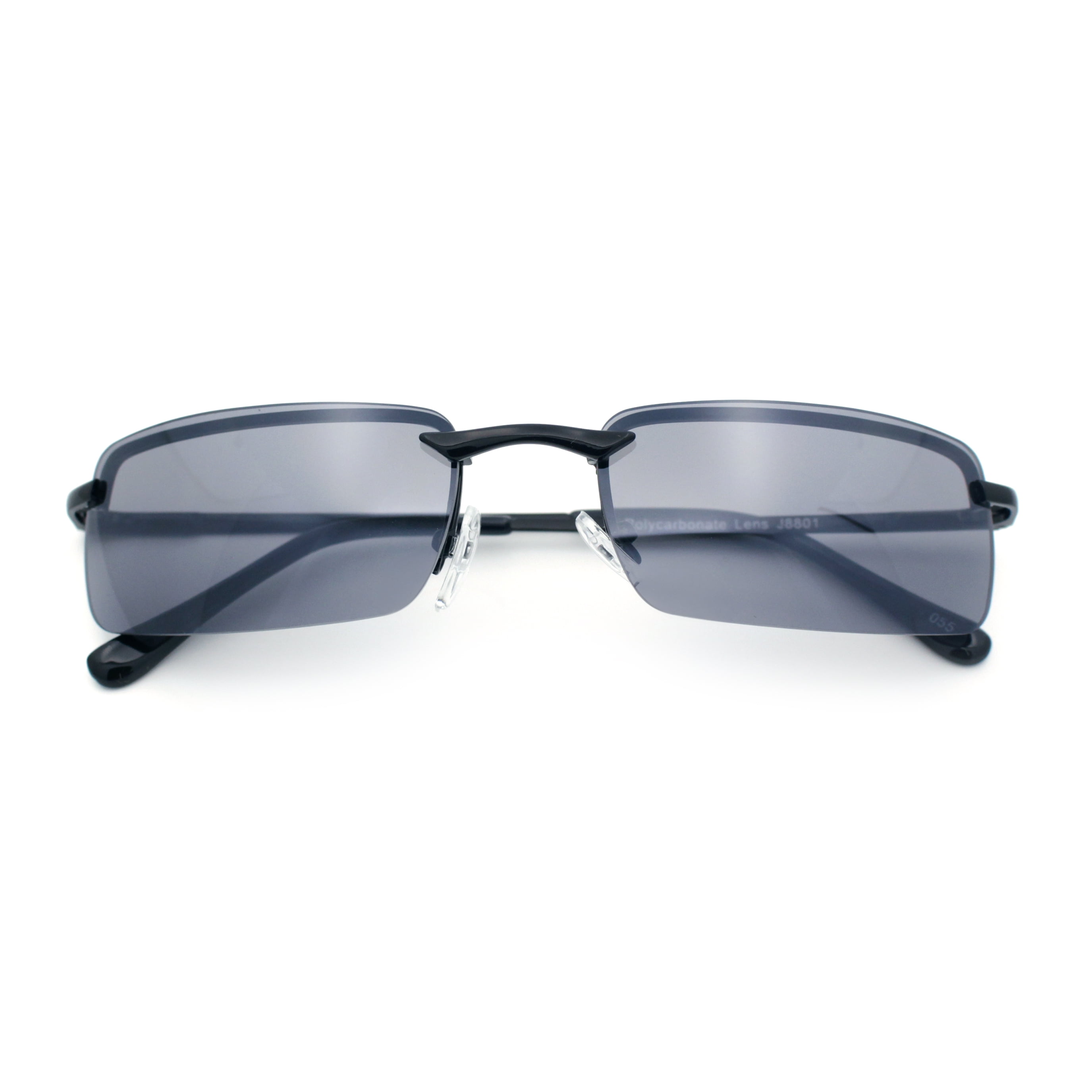 Semi-Rimless Rectangular Sunglasses with Spring Hinge, Metal Temples Lightweight Metal Half Rim Reading Glasses With Anti  main image 3