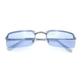 thumbnail image 1 of Mens Spring Hinge Narrow Rectangular Rimless Classy Metal Rim Sunglasses Silver - Blue, 1 of 4