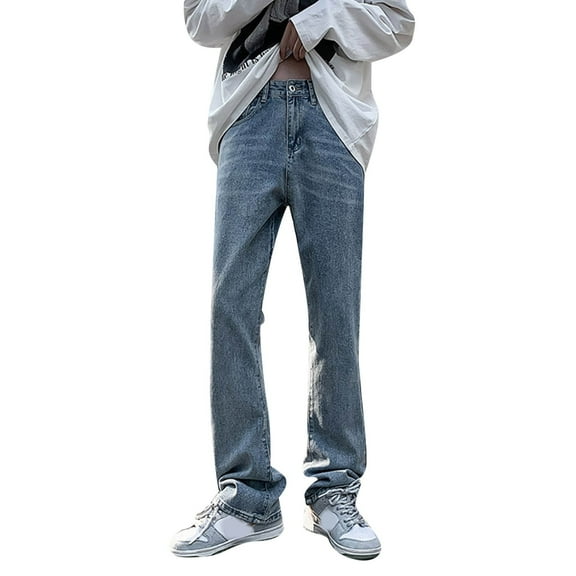 Mens Spring Summer Micro Flared Jeans Straight Leg Pants Casual Pants