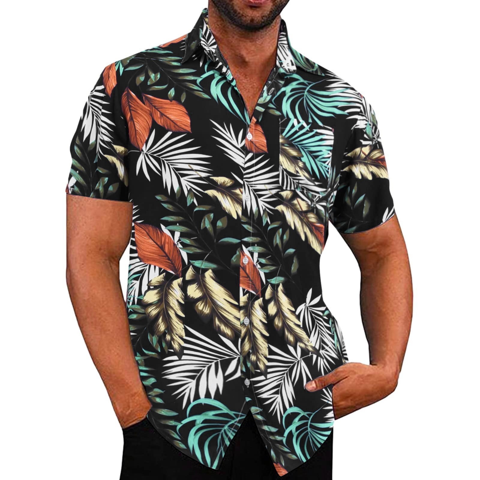 Mens Spring Summer Shirt Casual Hawaiian Beach Tropical ButtonUp Top ...