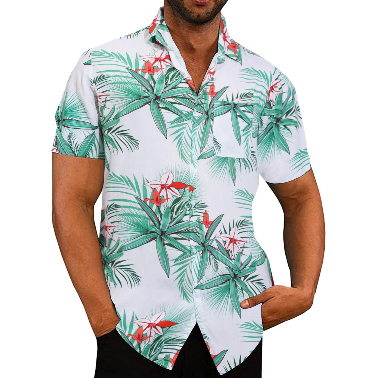 Mens Spring Summer Shirts Casual Hawaiian Beach Tropical ButtonUp Top Shirt  Printed Short Sleeve Shirt Men's Long Sleeve Flannel Shirt Men Mens Silk