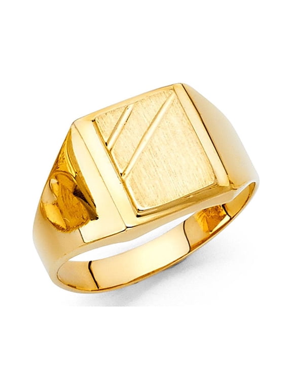 Mens Square Ring Solid 14k Yellow Gold Band Diamond Cut Brushed / Sand Finish Genuine 12MM, Size 12