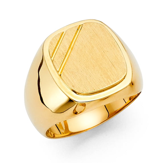Mens Square Ring Solid 14k Yellow Gold Brushed Finish Diamond Cut Polished Genuine 16MM, Size 11.5