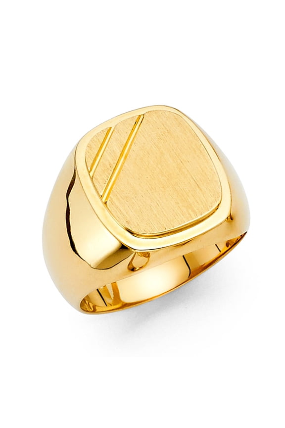 Solid 14k Yellow Gold Mens Square Ring Brushed Finish Diamond Cut Polished Genuine 16MM Size 12