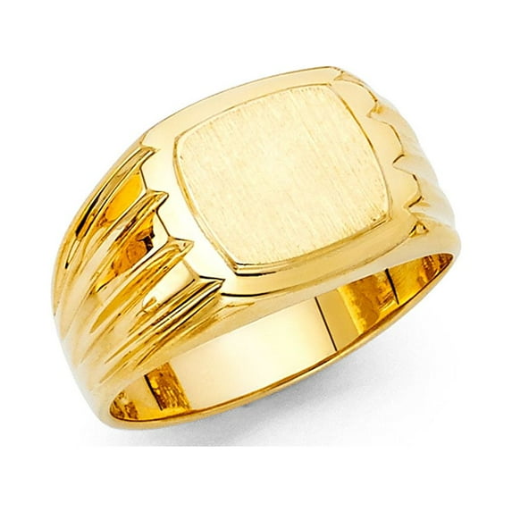 Mens Square Ring Solid 14k Yellow Gold Diamond Cut Band Satin Polished Finish Genuine 12MM Size 10