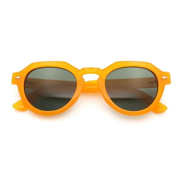 Mens Square Round Vintage Horn Rim Hipster Sunglasses Orange - Green