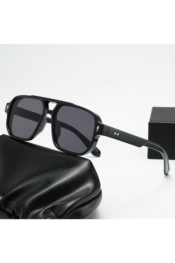 Mens Square Sunglasses UV400 Protection Casual Fashion Double Beam Retro Toad Glasses Full Frame PC Lens