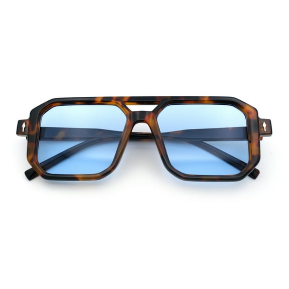 Mens Squared Rectangular Racer Plastic Urban Hipster Sunglasses Tortoise - Blue