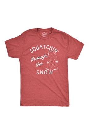Mens Squatchin Through The Snow T Shirt Funny Xmas Bigfoot Sasquatch Tee for Guys Graphic Tees