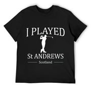 Mens St Andrews Golf Short Sleeve Shirt Gift Golfers Scotland Black 2X-Large