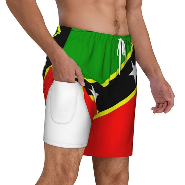 Mens St.Kitts And Nevis Large Flag 2 in 1 Quick Dry Swim Trunks with Compression Liner Beach Shorts