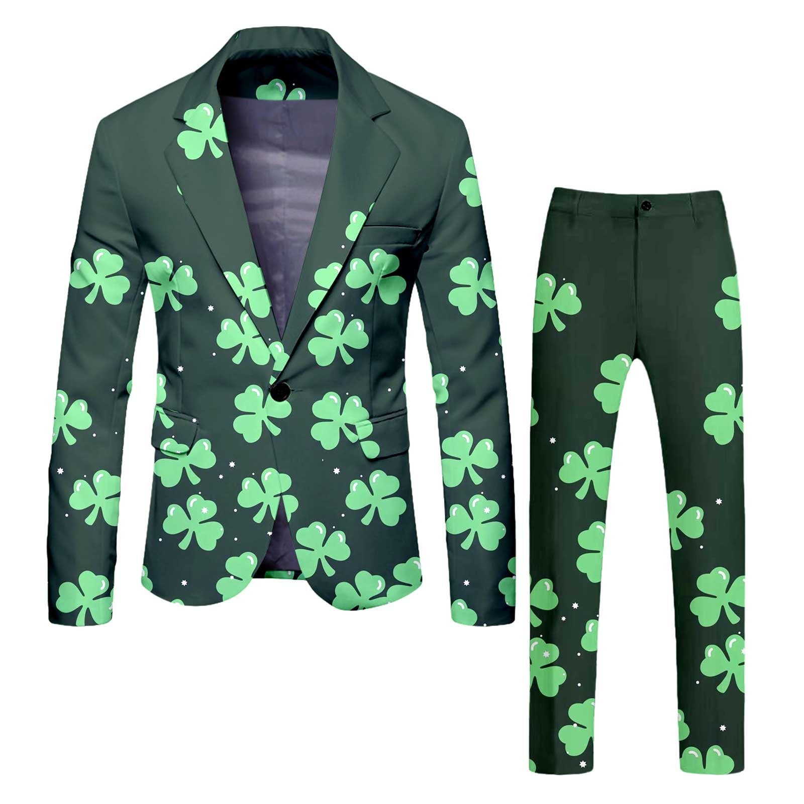 Mens St Pat Day Suit Two Piece Suit Four Leaf Gold All Print Suit Pants ...