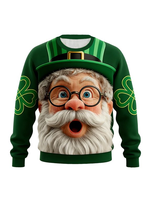 Mens St. Patrick'S Day Pullover Tops Crewneck Long Sleeve Soft Thermal Sweaters for Men,Green,XL