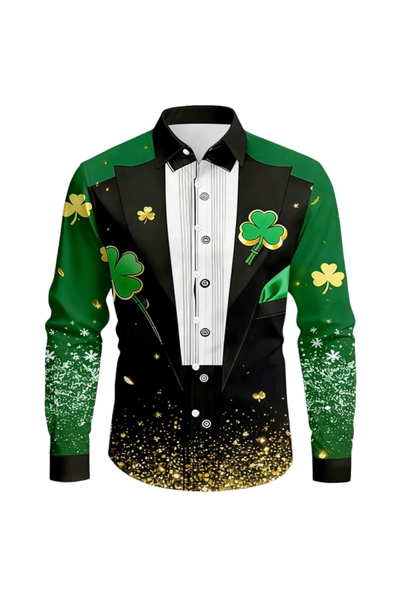 Mens St Patrick T Shirt Button Down Print Festive Party Celebration Casual Long Sleeve Spring Fall Shirts