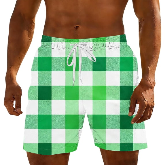 Mens St. Patrick's Day Beach Shorts Plus Size Summer Casual Funny Printed Elastic Waist Drawstring Shorts Vacation Outfits Green 3XL