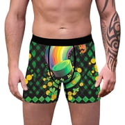 Mens St Patrick's Day Boxer Briefs Novelty Rainbow Clover Green Checkered Print Funny Irish Holiday Underwear Moisture Wicking Stretchy Breathable,Size 2XL