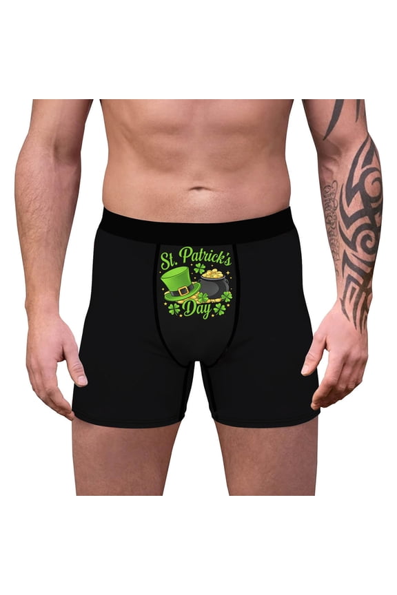 Mens St. Patrick's Day Boxer Briefs Shamrock Irish Pride Graphic Novelty Underwear Quick Dry Polyester Spandex Tagless No Roll Waistband S-XXXL Green,Size 3XL
