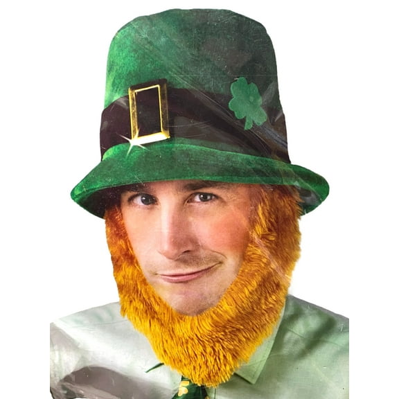Mens St. Patrick's Day Green Shamrock Velour Hat & Beard